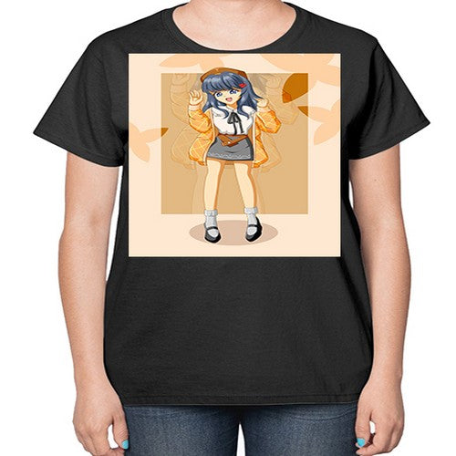 of beautiful girl with jacket 132# - anime-  Ladies T-Shirt