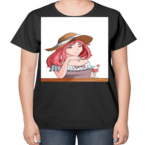 pretty woman with fresh juice in summer 37# - anime-  Ladies T-Shirt