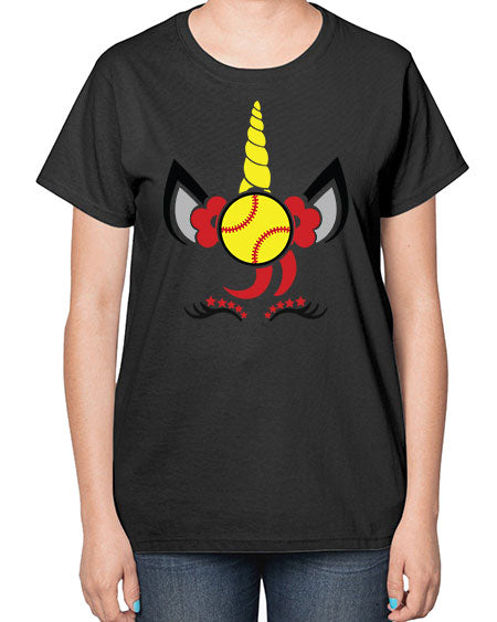softball unicorn 401# - softball-  Ladies T-Shirt