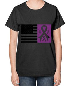 usa flag with alzheimers cancer 219# - alzheimers-  Ladies T-Shirt