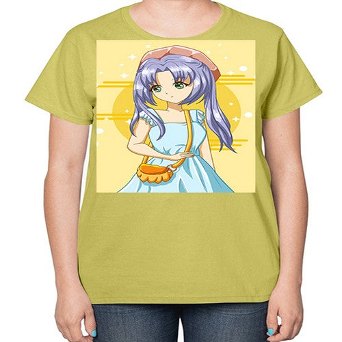 Cute and soft girl blue hair with blue dress in summer holiday 60# - anime-  Ladies T-Shirt