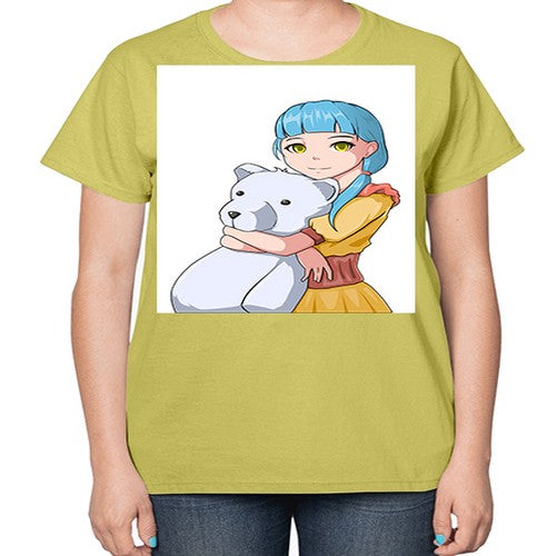 Cute girl with bear doll 26# - anime-  Ladies T-Shirt