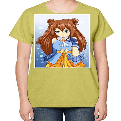 Cute little beautiful girl blue gold clothes cartoon 171# - anime-  Ladies T-Shirt