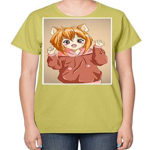 Cute little girl with accessories cat cartoon 170# - anime-  Ladies T-Shirt