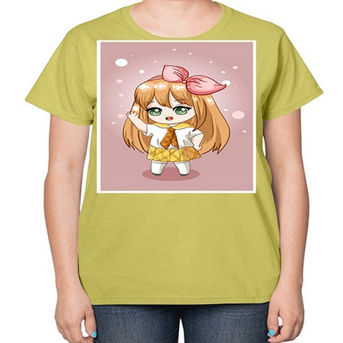 Cute little girl yellow hair wearing uniform 130# - anime-  Ladies T-Shirt