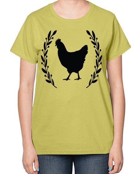 Floral Wreath Chicken - chicken-  Ladies T-Shirt