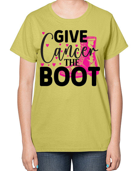 Give Cancer the Boot 24# - breast cancer-  Ladies T-Shirt