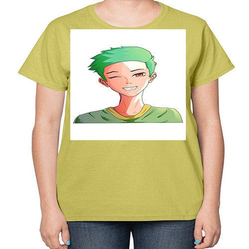 Handsome boy green hair wearing green shirt 35# - anime-  Ladies T-Shirt