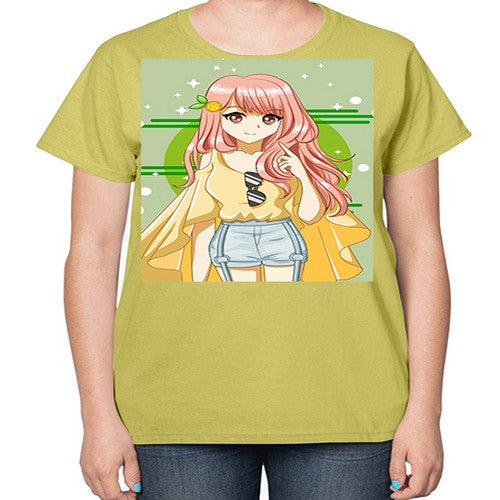 Happy and cute yellow blouse in summer holiday 43# - anime-  Ladies T-Shirt