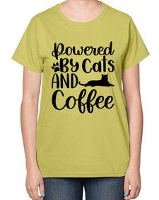 Powered By Cats And Coffee Style 102# - cats-  Ladies T-Shirt