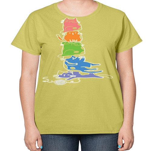 Pride Kawaii Cats Pile Cute Anime 277# - anime-  Ladies T-Shirt
