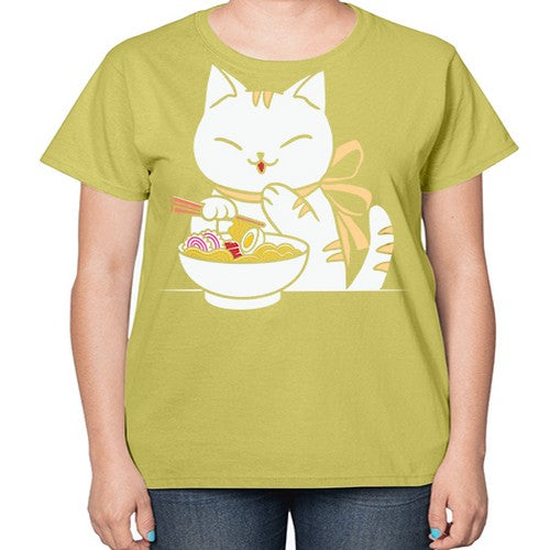 Ramen Cat Kawaii Anime Tee Japanese 280# - anime-  Ladies T-Shirt