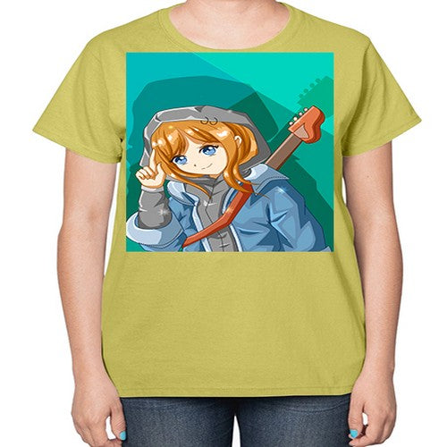 Swag and cute girl with a guitar 50# - anime-  Ladies T-Shirt