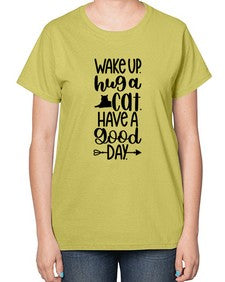 Wake Up Hug A Cat Style 108# - cats-  Ladies T-Shirt