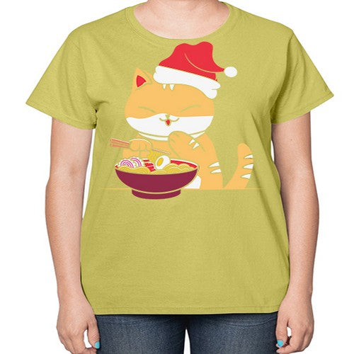 Xmas Kawaii Anime Shiba Inu Eating Ramen 289# - anime-  Ladies T-Shirt