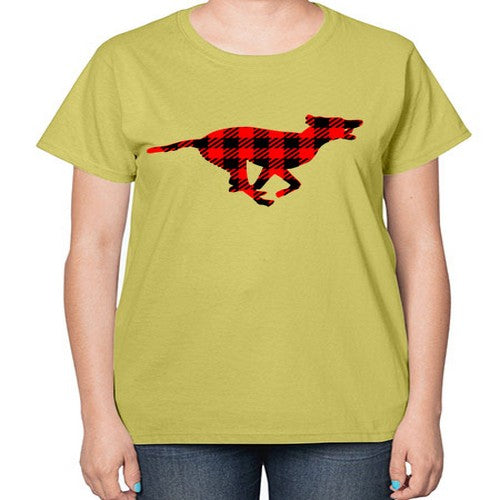 buffalo plaid running dog 65# - dogs-  Ladies T-Shirt