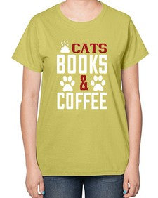 cats books and coffee Style 38# - cats-  Ladies T-Shirt
