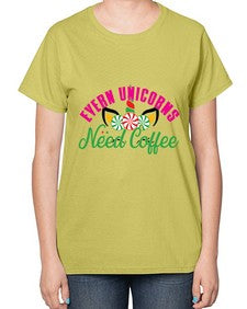 evern unicorns need coffee 126# - unicorn-  Ladies T-Shirt