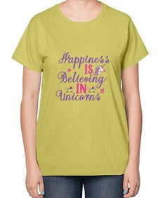 happiness is believing in unicorns 155# - unicorn-  Ladies T-Shirt