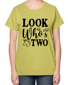 look whos two 267# - unicorn-  Ladies T-Shirt