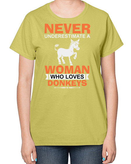 never underestimate a woman who loves donkeys Style 1# - donkey-  Ladies T-Shirt