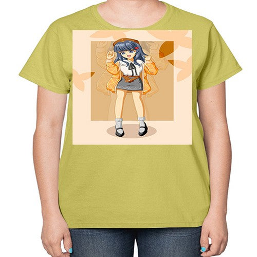 of beautiful girl with jacket 132# - anime-  Ladies T-Shirt