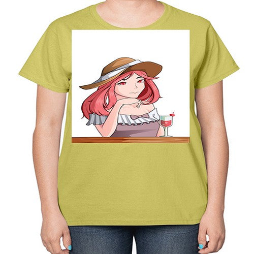 pretty woman with fresh juice in summer 37# - anime-  Ladies T-Shirt