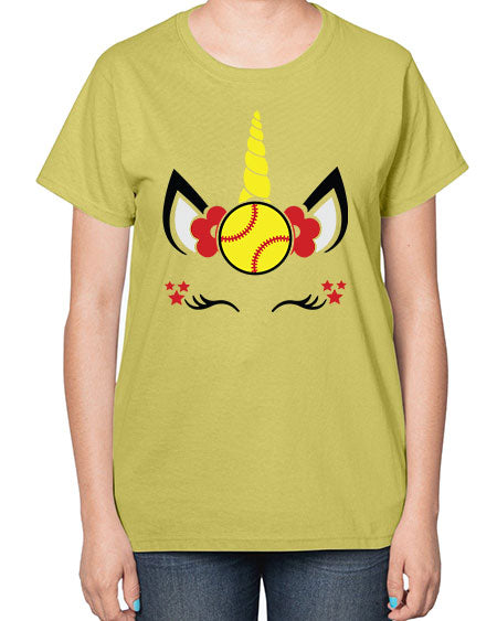 softball unicorn 398# - softball-  Ladies T-Shirt