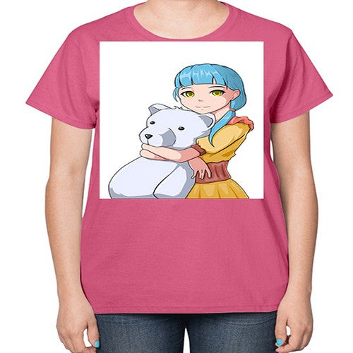 Cute girl with bear doll 26# - anime-  Ladies T-Shirt