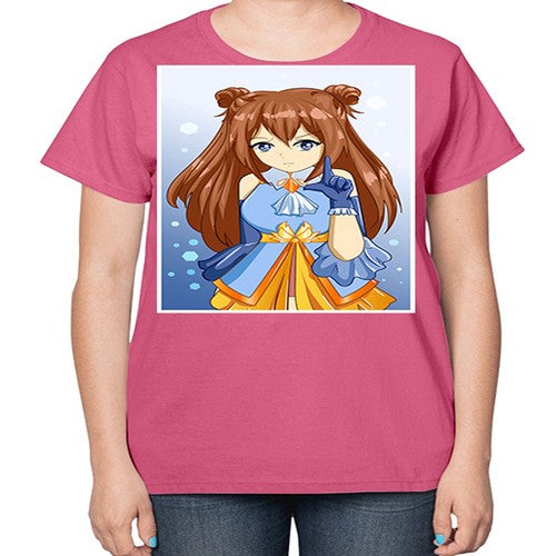 Cute little beautiful girl blue gold clothes cartoon 171# - anime-  Ladies T-Shirt