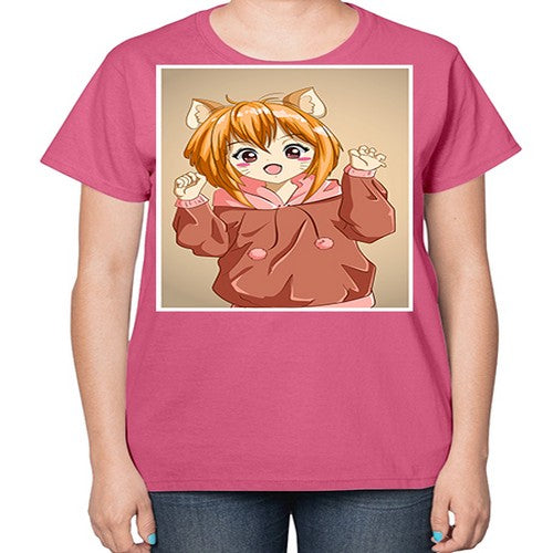 Cute little girl with accessories cat cartoon 170# - anime-  Ladies T-Shirt