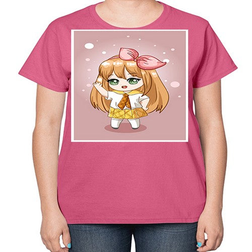 Cute little girl yellow hair wearing uniform 130# - anime-  Ladies T-Shirt