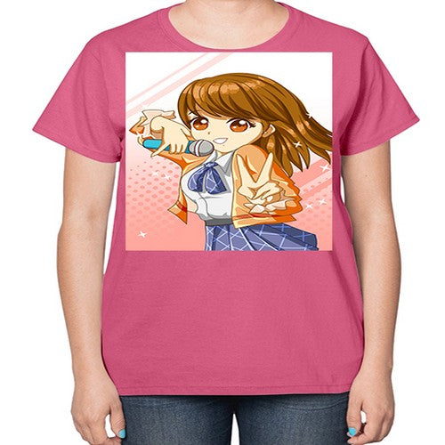 Cute teenage student girl singing song 47# - anime-  Ladies T-Shirt