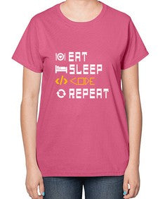 Eat sleep code repeat 49# - computer-  Ladies T-Shirt