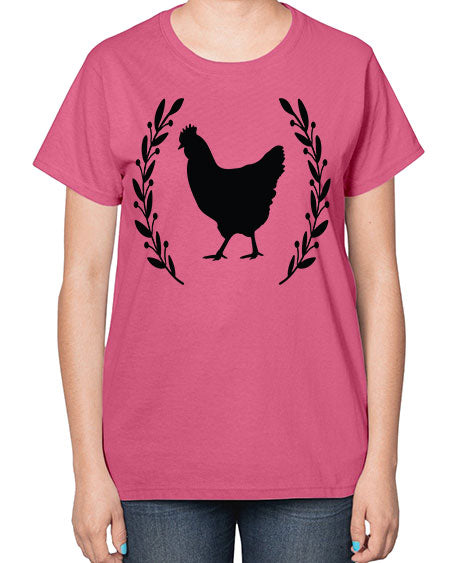 Floral Wreath Chicken - chicken-  Ladies T-Shirt