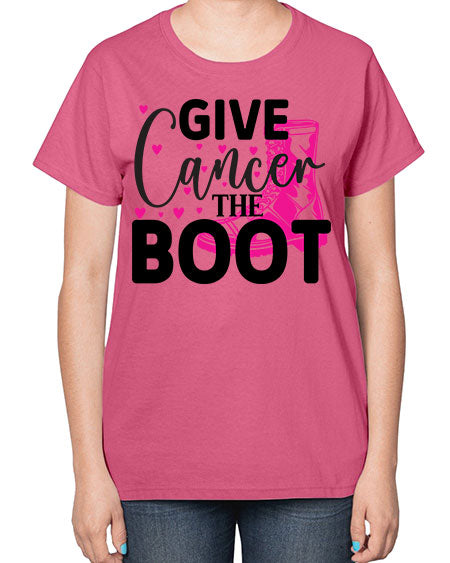 Give Cancer the Boot 24# - breast cancer-  Ladies T-Shirt