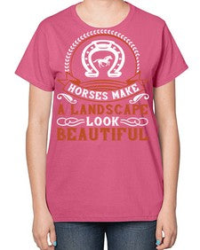 Horses make a landscape look beautiful Style 42# - horse-  Ladies T-Shirt