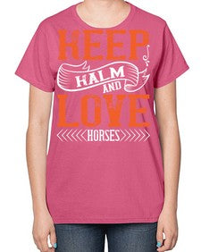 KEEP KALM AND LOVE HORSES Style 30# - horse-  Ladies T-Shirt