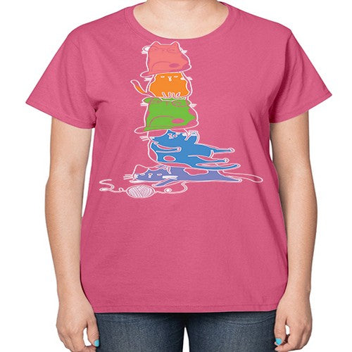 Pride Kawaii Cats Pile Cute Anime 277# - anime-  Ladies T-Shirt