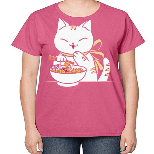 Ramen Cat Kawaii Anime Tee Japanese 280# - anime-  Ladies T-Shirt