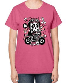 Skull Motocross 1058# - skull and bones-  Ladies T-Shirt