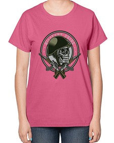 Skull Soldier 1066# - skull and bones-  Ladies T-Shirt