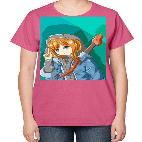 Swag and cute girl with a guitar 50# - anime-  Ladies T-Shirt