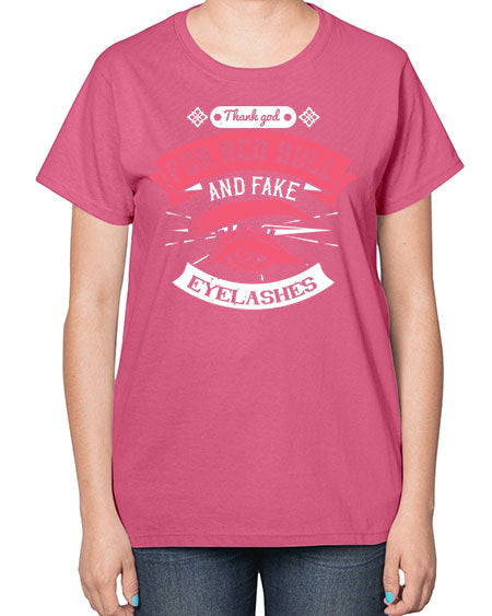 Thank god for Red Bull and fake eyelashes Style 185# -makeup  Ladies T-Shirt