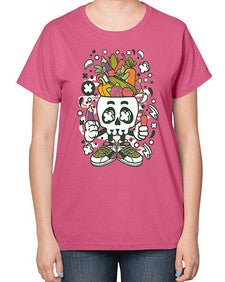 Vegetable Skull Head 1195# - skull and bones-  Ladies T-Shirt