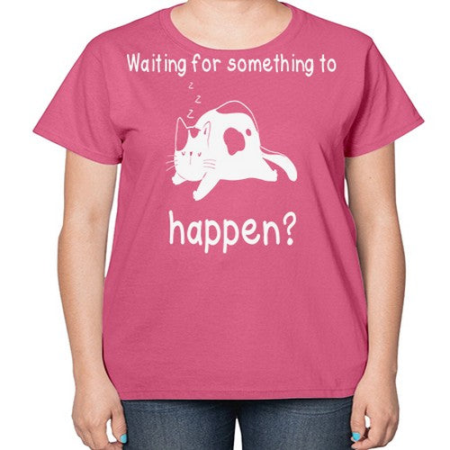 Waiting For Something Sleeping Cat 285# - anime-  Ladies T-Shirt
