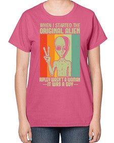 When I started the original alien 45# - ufo-  Ladies T-Shirt
