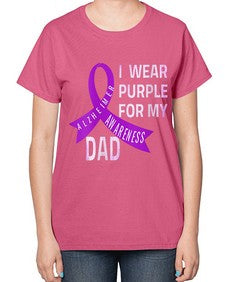 Womens I Wear Purple for My Dad Alzheimers Disease Awareness VNeck 221# - alzheimers-  Ladies T-Shirt