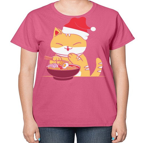 Xmas Kawaii Anime Shiba Inu Eating Ramen 289# - anime-  Ladies T-Shirt