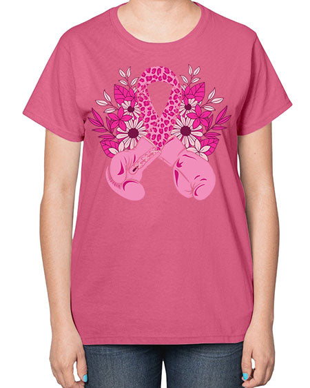 boxing gloves breast cancer - breast cancer-  Ladies T-Shirt